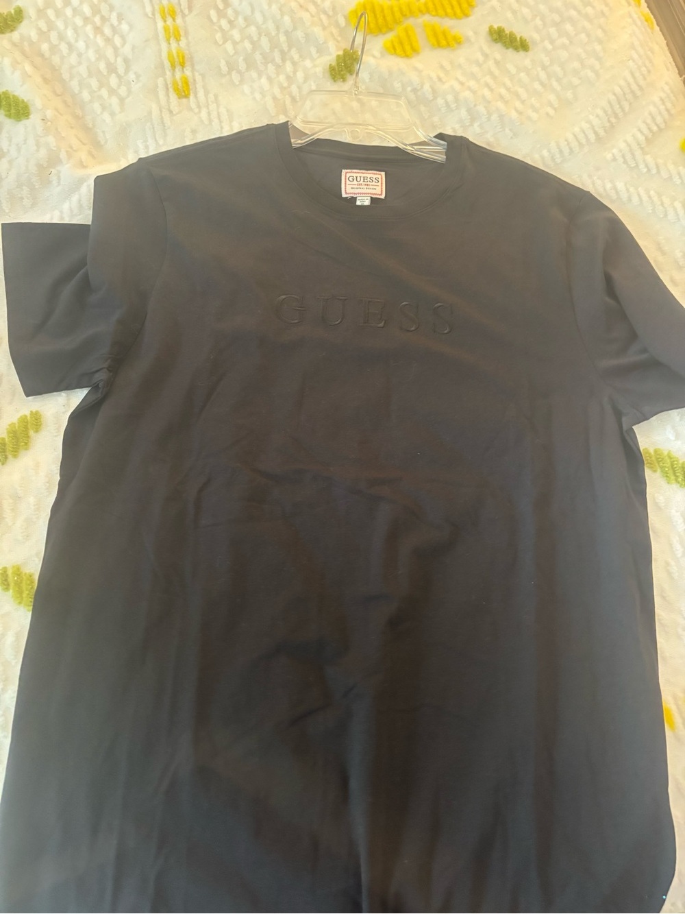 GUESS Black Short Sleeve Embossed Logo Tee